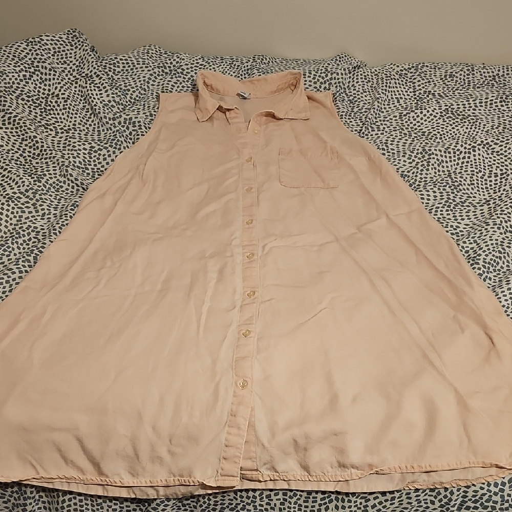 Peach Sleeveless Button-Up Dress